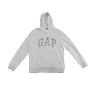 Gap Logo Fleece Pullover Hoodie Light Gray SZ Medium Athletic Loungewear Casual